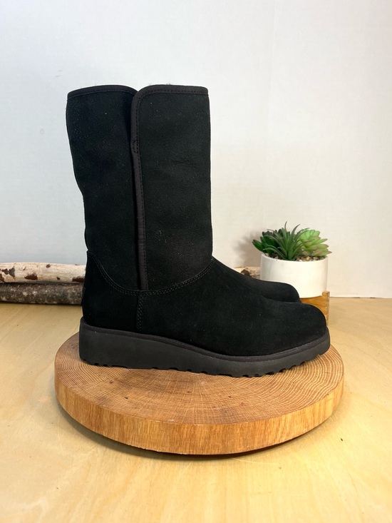 UGG Amie Black Boots – MyCozyBoots UGG Amie Black Water Resistant Suede Shearling Wedge Boots 8